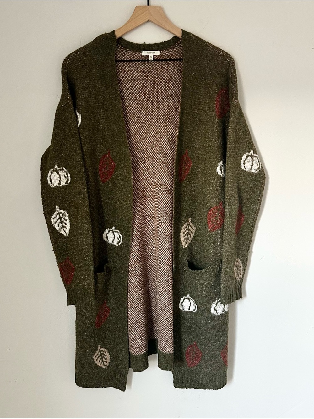 Maurices Fall Leaves Green Duster Cardigan